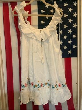 Mustard Seed White Dress with Black Tag Detail